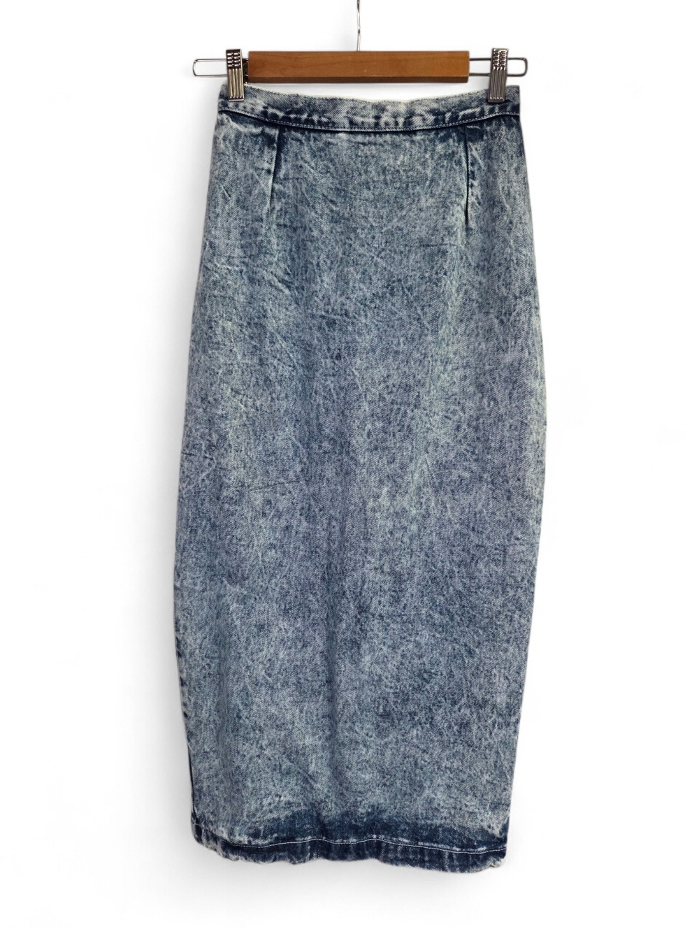 Vintage 80s Paris Blues Light-wash Acid-wash Body-con Pencil Denim Skirt Size XS